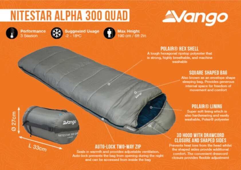 Vango Nitestar Alpha 300 Quad Sleeping Bag (FOG) 3 Vango Nitestar Alpha 300 Quad Sleeping Bag (FOG) - Image 3