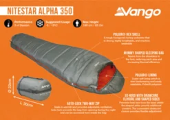 Vango Nitestar Alpha 350 Sleeping Bag (Fog) -Adventure Gear Shop nitestar 350 infographic
