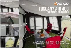 Vango Airbeam Vango Tuscany Air 400 Elements Proshield Caravan Awning (2023) -Adventure Gear Shop tuscany air 400 eps in